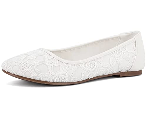 Greatonu Damen Geschlossene Ballerinas Brautschuhe atmungsaktiv Lace Flache Schuhe Weiß mit Futter Größe 36 Greatonu Damen Geschlossene Ballerinas Brautschuhe atmungsaktiv Lace Flache Schuhe Weiß mit Futter Größe 36 von Greatonu