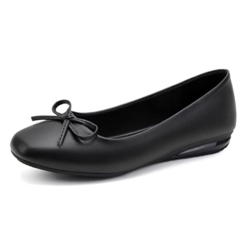 Greatonu Damen Geschlossene Ballerinas Flache Schuhe Klassische Ballerinas für Damen mit Schleife Flat Ballet, Schwarz, 36 EU von Greatonu