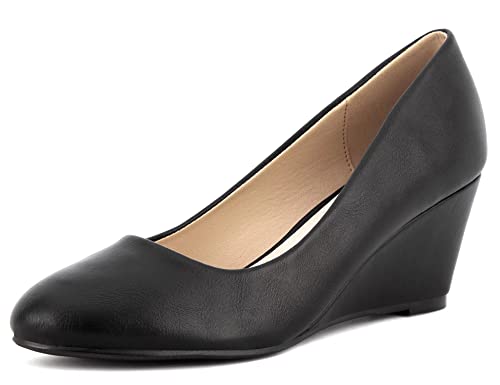 Greatonu Damen Keilabsatz Pointed Toe Pumps Schwarz PU Größe 41EU von Greatonu