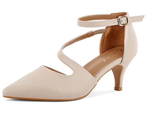 Greatonu Damen Low Heels Kleid Pointed Kitten Pumps Schuhe Beige-T EU 38 von Greatonu