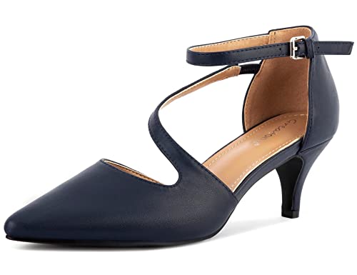 Greatonu Damen Low Heels Kleid Pointed Kitten Pumps Schuhe Navy EU 37 von Greatonu