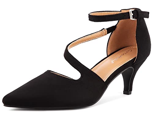 Greatonu Damen Low Heels Kleid Pointed Kitten Pumps Schuhe Schwarz-T EU 38 von Greatonu