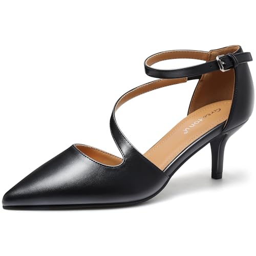 Greatonu Damen Low Heels Kleid Pointed Kitten Schuhe Pumps Schwarz Pu EU 41 von Greatonu