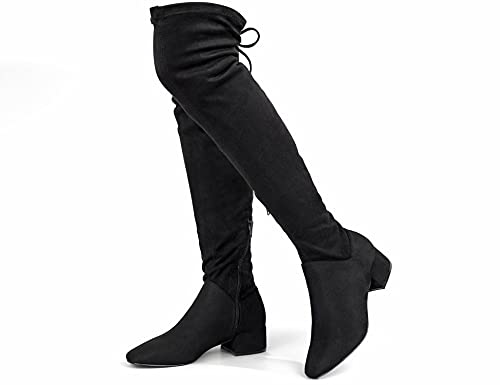 Greatonu Damen Overknee Stiefel Warme Winter Lange Stiefel mit seitlichem Reißverschluss Zurück Spitze Mode Oberschenkel Hohe Stiefel 1.77 inchs Schwarz EU 37 von Greatonu