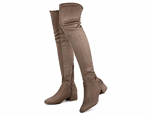 Greatonu Damen Overknee Stiefel Warme Winter Lange Stiefel mit seitlichem Reißverschluss Zurück Spitze Mode Oberschenkel Hohe Stiefel 1.77 inchs Taupe EU 37 von Greatonu