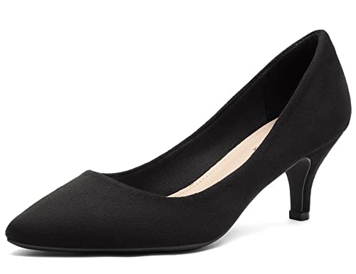 Greatonu Damen Pumps Kleine Absätze Spitzschuh Damen Pumps Lässige Kitten Heels-Schwarz-39 von Greatonu