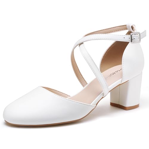 Greatonu Damen Pumps Riemchenpumps Spangenpumps Sandale mit Kreuz Knöchelriemen Blockabsatz Geschlossener Spitze Glitzer Pumps - Perfekt für Hochzeiten und Partys Weiß 36 EU Greatonu Damen Pumps Riemchenpumps Spangenpumps Sandale mit Kreuz Knöchelriemen Blockabsatz Geschlossener Spitze Glitzer Pumps - Perfekt für Hochzeiten und Partys Weiß 36 EU von Greatonu