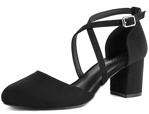 Greatonu Damen Pumps Riemchenpumps Spangenpumps Sandale mit Kreuz Knöchelriemen Blockabsatz Geschlossener Spitze Glitzer Pumps - Perfekt für Hochzeiten und Partys Schwarz 37 EU von Greatonu