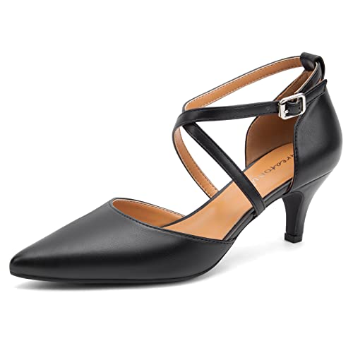 Greatonu Damen Pumps aus Veloursleder mit Kittenabsatz Pointed Toe Black-P Größe 37 von Greatonu