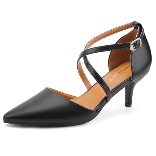 Greatonu Damen Pumps aus Veloursleder mit Kittenabsatz Pointed Toe Black-P Größe 40 von Greatonu