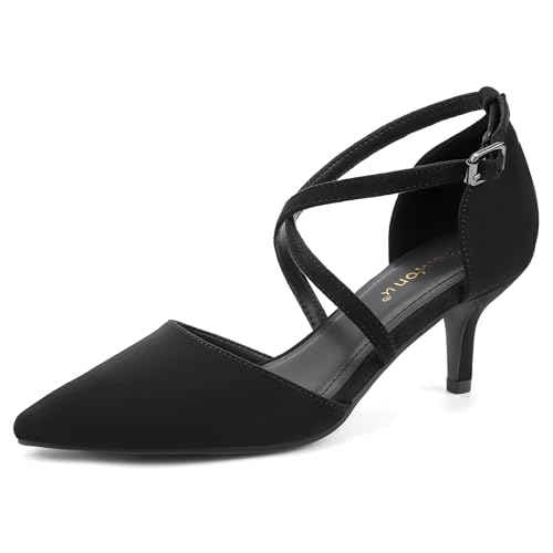 Greatonu Damen Pumps aus Veloursleder mit Kittenabsatz Pointed Toe Schwarz Größe 36 EU von Greatonu