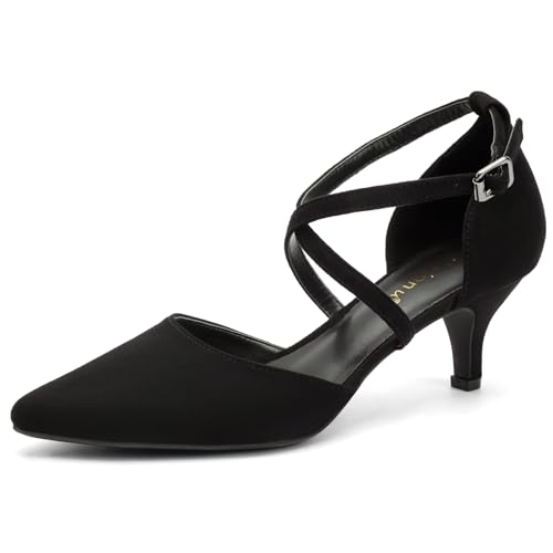 Greatonu Damen Pumps aus Veloursleder mit Kittenabsatz Pointed Toe Schwarz Größe 37 EU von Greatonu