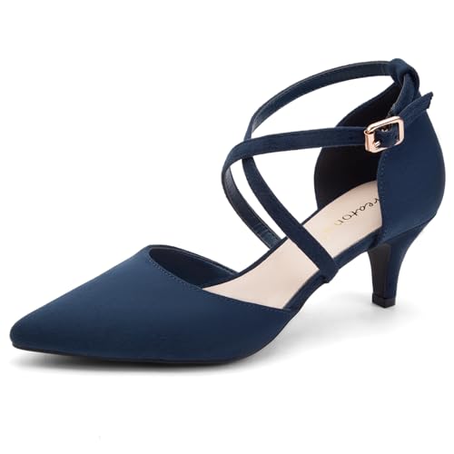 Greatonu Damen Pumps mit Schnürsenkel Kitten Heel Pointed Toe Blau Größe 37 EU von Greatonu