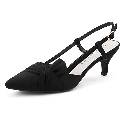 Greatonu Damen Sandalen Schleife Kitten Absatz Slingback Pointed Toe Pumps Schwarz Größe 39EUEuropea Modern Classic Donna 39 EU von Greatonu