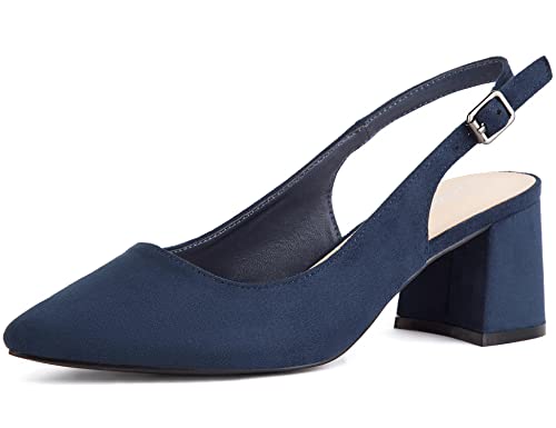 Greatonu Damen Spitzschuh Slingback Pumps Blockabsatz Damen Pumps Knöchelriemen Kleid Sandalen Navy EU 36 von Greatonu