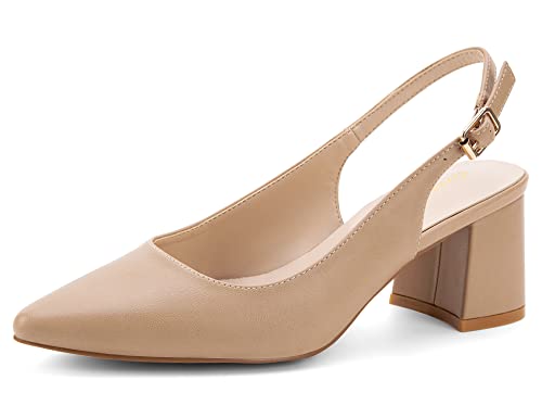 Greatonu Damen Spitzschuh Slingback Pumps Blockabsatz Damen Pumps Knöchelriemen Kleid Sandalen Nude EU 36 von Greatonu