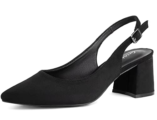 Greatonu Damen Spitzschuh Slingback Pumps Blockabsatz Damen Pumps Knöchelriemen Kleid Sandalen Schwarz EU 38 von Greatonu