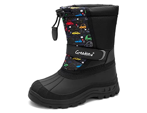 Greatonu Jungen schneestiefel Kinder Winterstiefel Warme Schneestiefel Schwarz/auto EU 26 von Greatonu