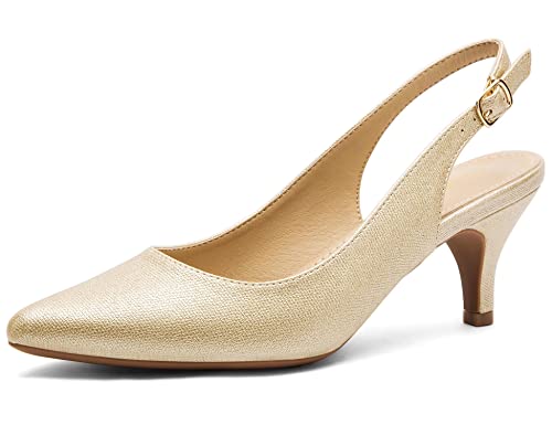 Greatonu Pumps Slingback Kitten Absatz Pointed Toe Brautschuhe Gold-O Größe 40EU von Greatonu