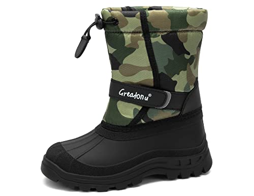 Greatonu Schneestiefel Jungen Mädchen Winterstiefel Kinder Winter Outdoor Warm Wasserdicht Gefüttert Stiefel Unisex Tarnung EU 29 Kleinkind von Greatonu