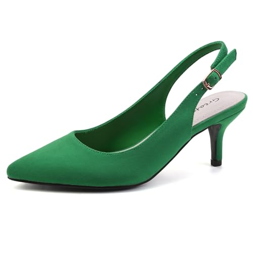 Greatonu Slingpumps Kitten Absatz Pointed Toe Grün Größe 37EU von Greatonu