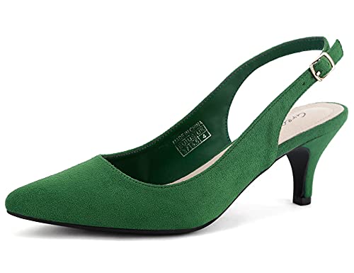 Greatonu Slingpumps Kitten Absatz Pointed Toe Grün Größe 40EU von Greatonu
