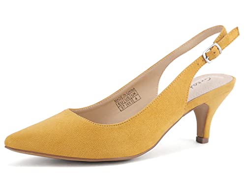 Greatonu Spitz Sandalen Slingback Kitten Absatz Pointed Toe Gelb EU41 von Greatonu