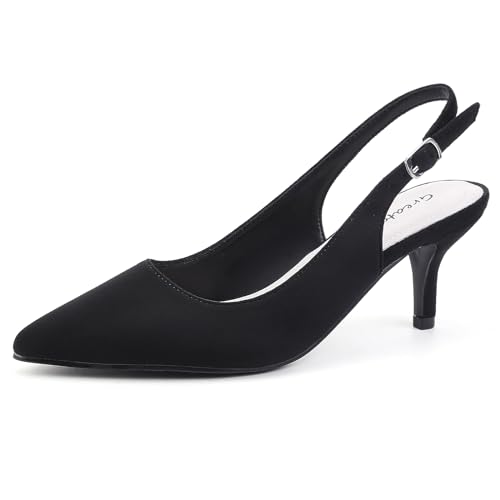 Greatonu Damen Pumps Slingback Kitten Absatz Pointed Toe Schwarz EU38 von Greatonu