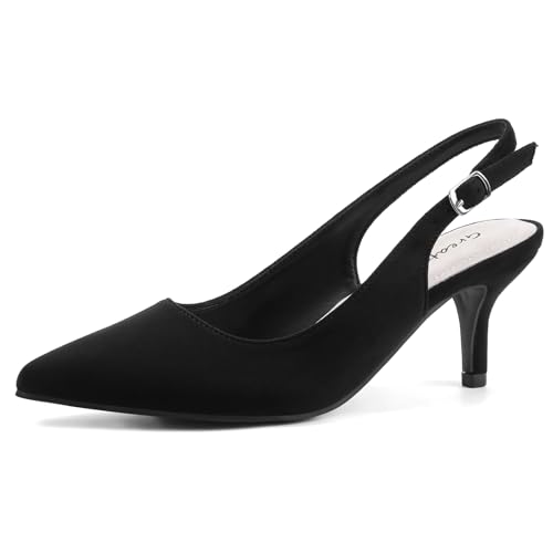 Greatonu Spitz Sandalen Slingback Kitten Absatz Pointed Toe Schwarz EU39 von Greatonu