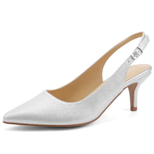 Greatonu Spitz Sandalen Slingback Kitten Absatz Pointed Toe Silber Größe 37EU Greatonu Spitz Sandalen Slingback Kitten Absatz Pointed Toe Silber Größe 37EU von Greatonu