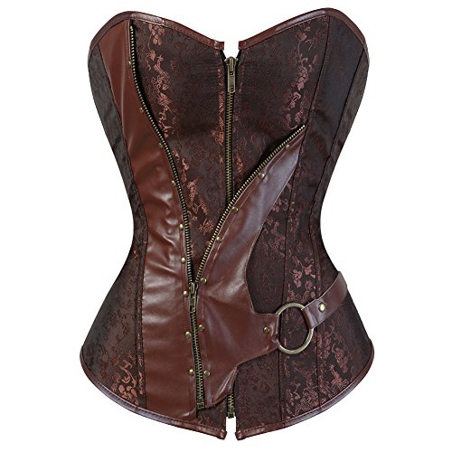 Grebrafan Steampunk Corsage Party Kostüm Karneval Retro Korsett Top (EUR(36-38) L, Braun) von Grebrafan