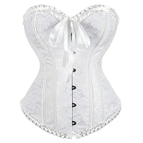 Grebrafan Body Corsage Damen Sexy Brokat Korsett Klassische (EUR(32-34) S, Weiß) von Grebrafan