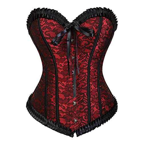 Grebrafan Body Corsage Damen Sexy Brokat Korsett Klassische (EUR(34-36) M, Rot) von Grebrafan