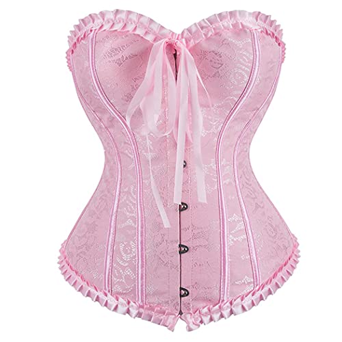 Grebrafan Body Corsage Damen Sexy Brokat Korsett Klassische (EUR(36-38) L, Rosa) von Grebrafan