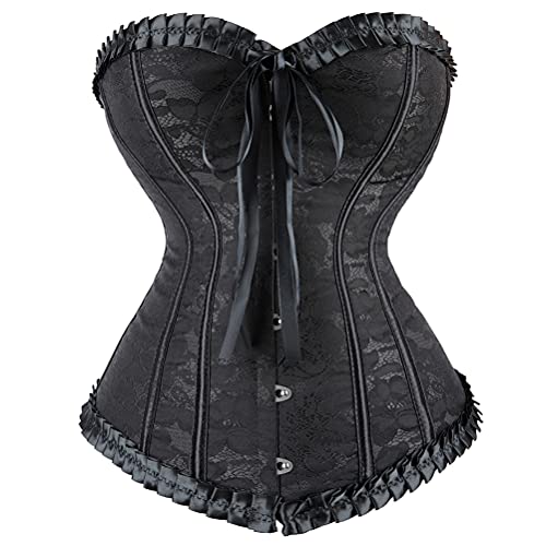 Grebrafan Body Corsage Damen Sexy Brokat Korsett Klassische (EUR(42-44) 3XL, Schwarz) von Grebrafan