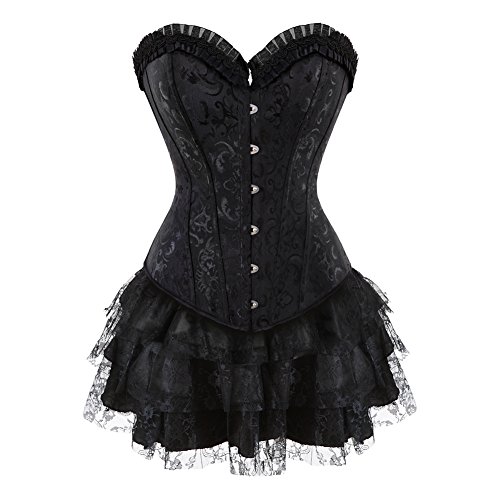 Grebrafan Burlesque Corsage Korsett mit Tüll Rock Stahl Korsage Damen (EUR(40-42) 2XL, Schwarz) von Grebrafan