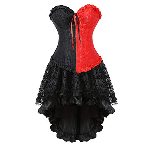 Grebrafan Burlesque Corsage mit Tüll Rock Retro Korsett Reissverschluss kostüm Damen (EUR(34-36) M, Schwarz Rot) von Grebrafan