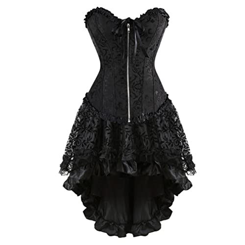 Grebrafan Burlesque Corsage mit Tüll Rock Retro Korsett Reissverschluss kostüm Damen (EUR(44-46) 4XL, Schwarz) von Grebrafan