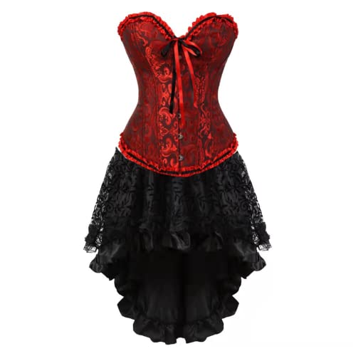 Grebrafan Burlesque Corsage mit Tüll Rock Taillen Korsett kostüm Damen (EUR(40-42) 2XL, Dunkel Rot) von Grebrafan