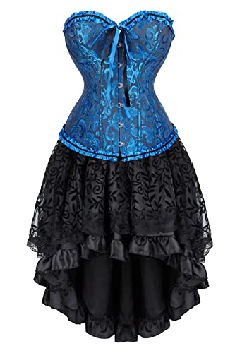 Grebrafan Burlesque Corsage mit Tüll Rock Taillen Korsett kostüm Damen (EUR(42-44) 3XL, Schwarz Blau) von Grebrafan