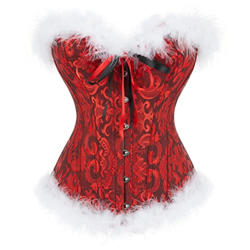 Grebrafan Corsage Damen Weihnachten Overbust Korsett Top (EUR(34-36) M, Schwarz Rot) von Grebrafan