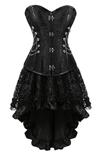 Grebrafan Corsage Korsett Korsage Top Steampunk mit Asymmetrischer Rock Tüll Tutu (EUR(32-34) S, Schwarz) von Grebrafan