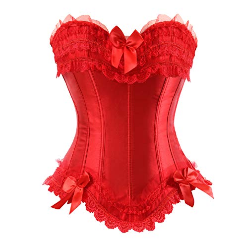 Grebrafan Corsage Korsett Satin Push UP Korsage Top (EUR(38-40) XL,rot) von Grebrafan