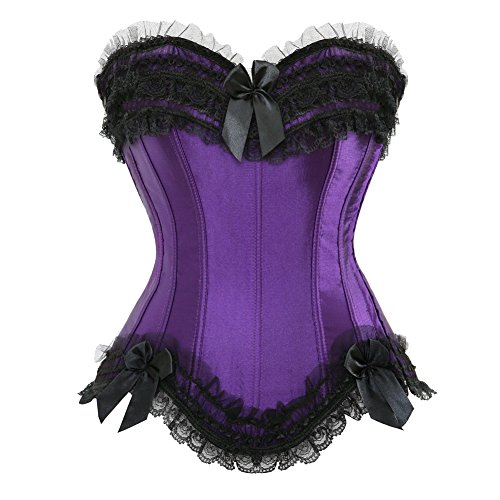 Grebrafan Corsage Korsett Satin Push UP Korsage Top (EUR(46-48) 5XL, Violett) von Grebrafan