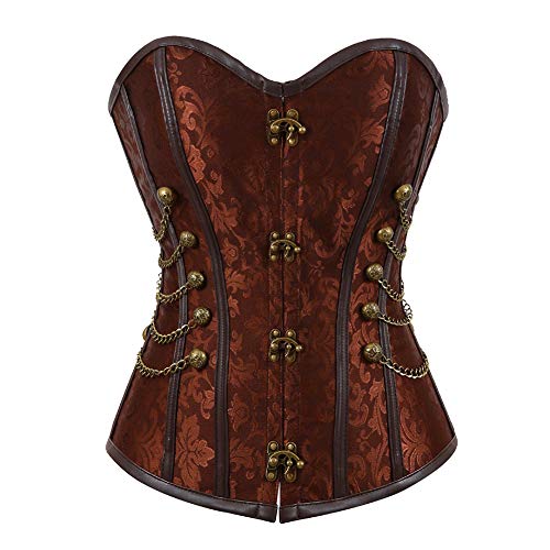 Grebrafan Corsage Korsett Shirt Bustier Korsage Top Steampunk (EUR(32-34) S, Braun) von Grebrafan