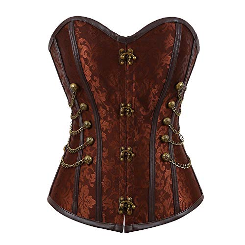 Grebrafan Corsage Korsett Shirt Bustier Korsage Top Steampunk (EUR(50-52) 7XL, Braun) von Grebrafan