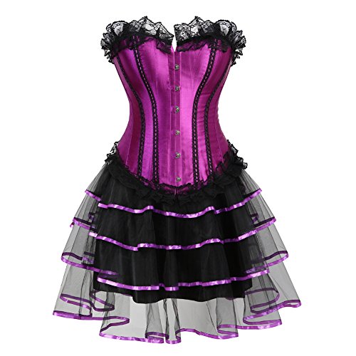 Grebrafan Corsage Korsett mit Tütü Tüllrock Gothic Braut Korsage Kostüm Damen (EUR(38-40) XL, Lila) von Grebrafan