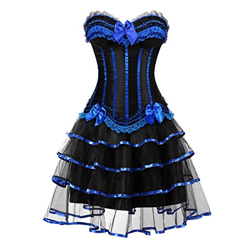 Grebrafan Corsage Korsett mit Tütü Tüllrock Gothic Gestreift Korsage Kostüm Damen (EUR(42-44) 3XL, Blau) von Grebrafan