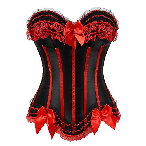 Grebrafan Corsage Streifen Gestreift Bustier Push up Damen Korsett (EUR(38-40) XL, Schwarz/Rot) von Grebrafan