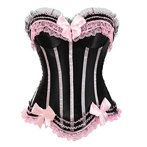 Grebrafan Corsage Streifen Gestreift Bustier Push up Damen Korsett (EUR(42-44) 3XL, Schwarz/Rosa) von Grebrafan